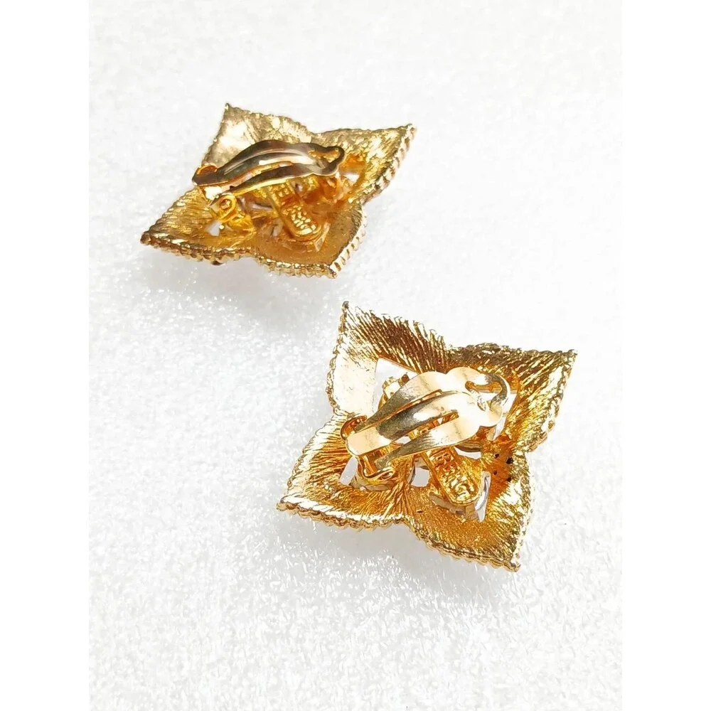 Jay Feinberg Signed Clip-On Earrings Gold Tone Rhinestone 80s - Picture 14 of 16
